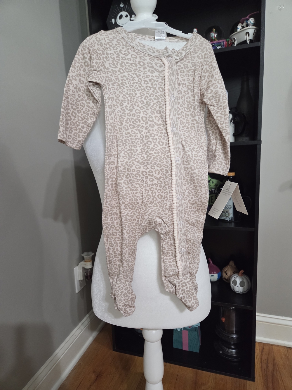 Neutral Leopard-Print Footed One-Piece for Baby Girls